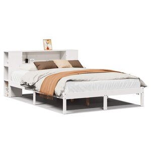 vidaXL Lit bibliothèque sans matelas blanc 135x190 cm bois pin massif