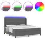 vidaXL Lit à ressorts avec matelas et LED gris foncé 200 x 200 cm en tissu