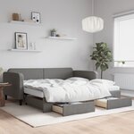 vidaXL Lit de jour avec gigogne et tiroirs gris foncé 100x200 cm tissu