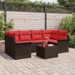 vidaXL Ensemble de canapé de jardin avec coussin 7 Pièces Beige et Rouge