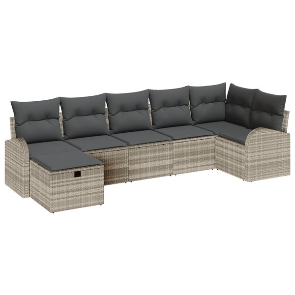 vidaXL Set de canapé de jardin 7 pièces   avec coussins gris clair en poly ratan.