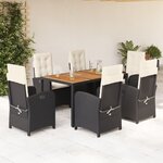 vidaXL Ensemble à manger de jardin coussins 7Pièces Noir Résine tressée