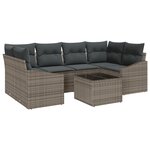 vidaXL Set de jardin 7 pièces avec coussins gris en rotin synthétique