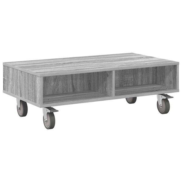 vidaXL Table d'appoint avec roues Gris Sonoma 90 x 50 x 30 cm