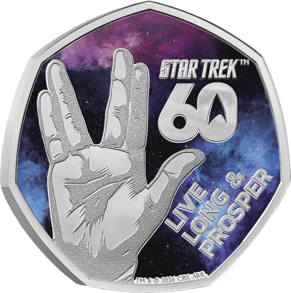 Monnaie LIVE LONG AND PROSPER 60 Anniversaire Star Trek Argent 50 Pence United Kingdom 2026 (PRÉCOMMANDE)