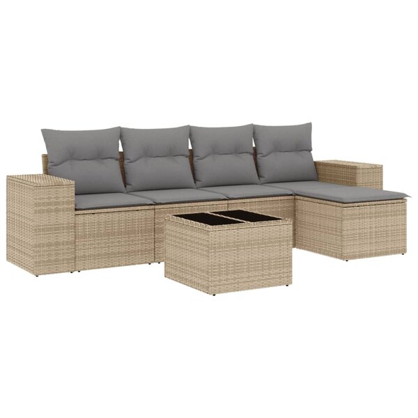 vidaXL Salon de jardin avec coussins 6 Pièces beige résine tressée