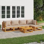 vidaXL Salon de jardin 6 Pièces avec coussins taupe bois massif