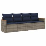 vidaXL Salon de jardin 4 Pièces avec coussins gris résine tressée