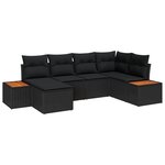 vidaXL Ensemble de canapé de jardin 6 pièces avec coussins noir poly rattan acacia