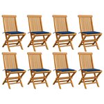 vidaXL Chaises de jardin avec coussins bleu royal lot de 8 Teck massif