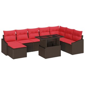 vidaXL Ensemble de Canapés 9 Pièces Marron et rouge polyrotin