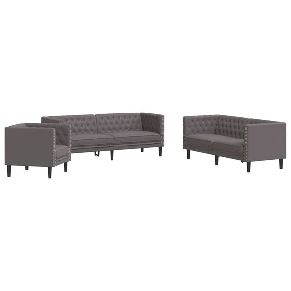 vidaXL Ensemble de canapé Chesterfield 3 Pièces gris similicuir