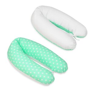 Coussin maternité pre/post natal usages multiples etoiles blanches sur fond bleu menthe blanc