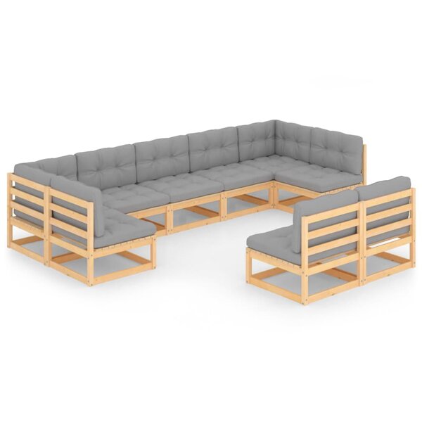 vidaXL Salon de jardin 9 Pièces avec coussins Bois de pin massif