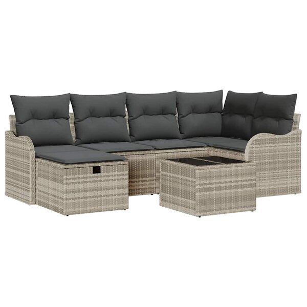 vidaXL Ensemble de canapé de jardin 7 Pièces Gris clair Poly rotin