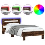 vidaXL Cadre de lit tête de lit et lumières LED chêne fumé 75x190 cm