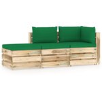 vidaXL Salon de jardin 3 Pièces avec coussins Bois imprégné de vert
