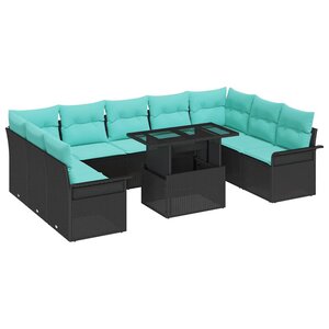 vidaXL Ensemble de canapé de jardin 10 Pièces Noir Poly rotin
