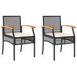vidaXL Chaises de jardin coussins lot de 2 noir résine tressée acacia