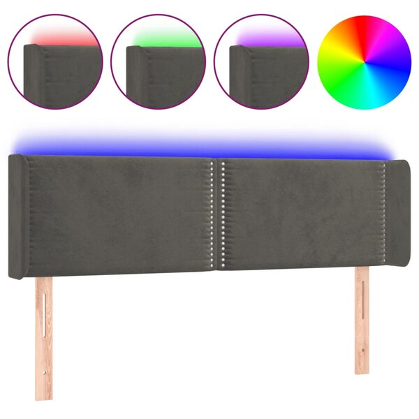 vidaXL Tête de lit à LED Gris foncé 147x16x78/88 cm Velours