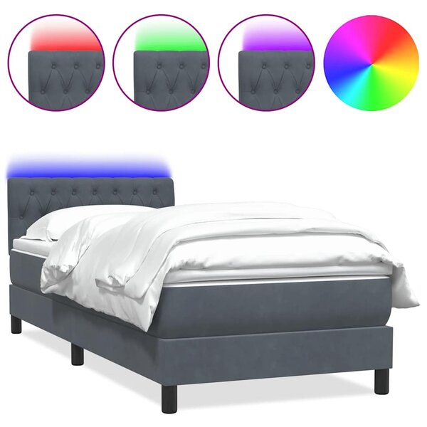 vidaXL Sommier à lattes de lit et matelas et LED gris foncé 90x220 cm velours
