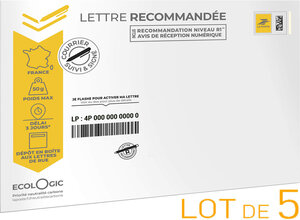 Prêt-à-Poster - Lettre Recommandée - 50g - Enveloppes en lot de 5 