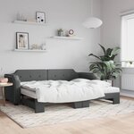 vidaXL Lit de jour avec gigogne et matelas gris foncé 90x190 cm tissu