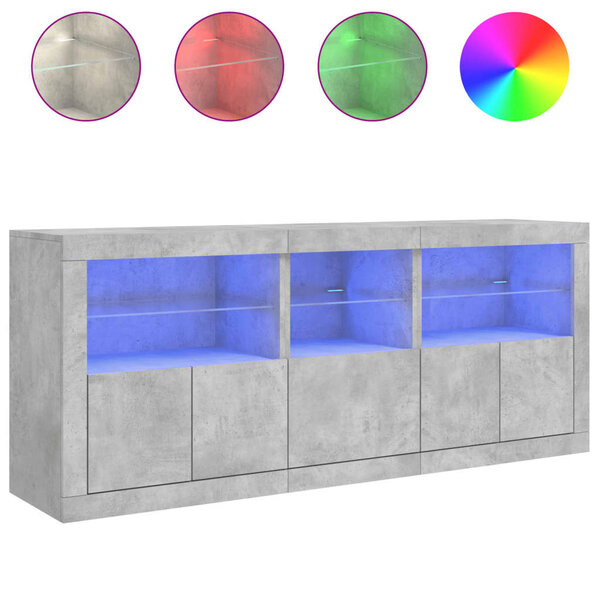 vidaXL Buffet avec lumières LED gris béton 162x37x67 cm