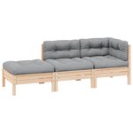 vidaXL Salon de jardin 3 Pièces avec coussins gris Bois de pin solide