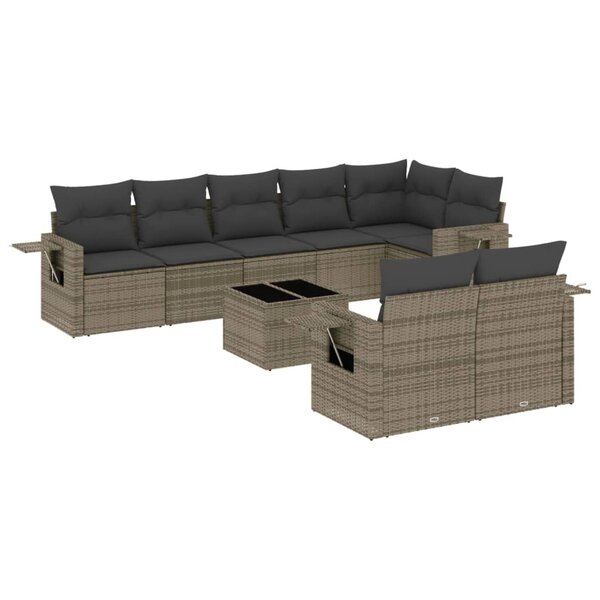 vidaXL Salon de jardin 9 Pièces avec coussins gris résine tressée