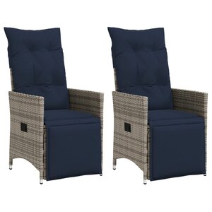 vidaXL Lot de 2 chaises de jardin inclinables avec coussins en résine tressée grise