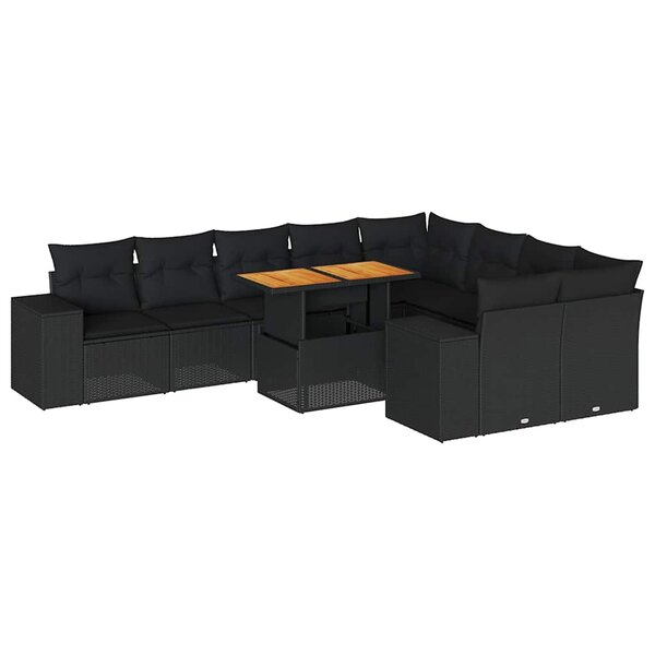vidaXL Salon de jardin 10 Pièces avec coussins noir résine tressée acacia