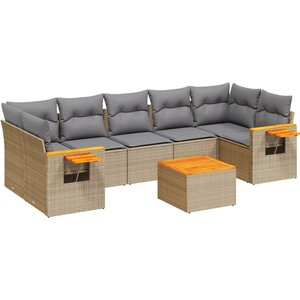 vidaXL Salon de jardin avec coussins 8 Pièces beige résine tressée
