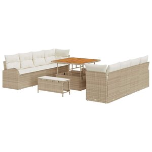 vidaXL Ensemble de canapé de jardin 11 Pièces Beige Poly rotin