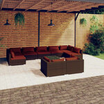 vidaXL Salon de jardin 10 Pièces avec coussins marron résine tressée