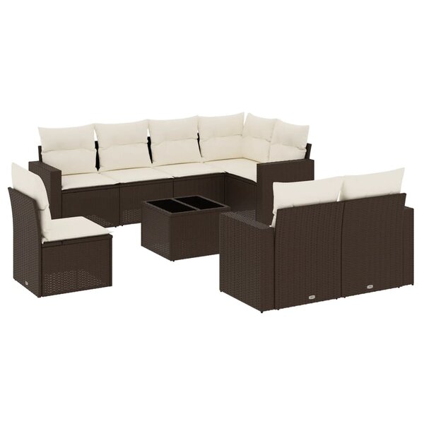 vidaXL Salon de jardin avec coussins 9 Pièces marron résine tressée