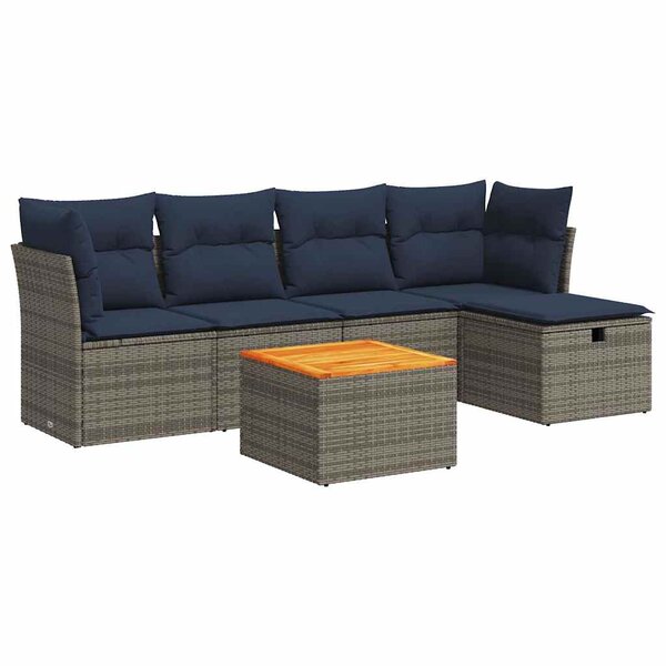 vidaXL Salon de jardin 6 Pièces avec coussins gris résine tressée