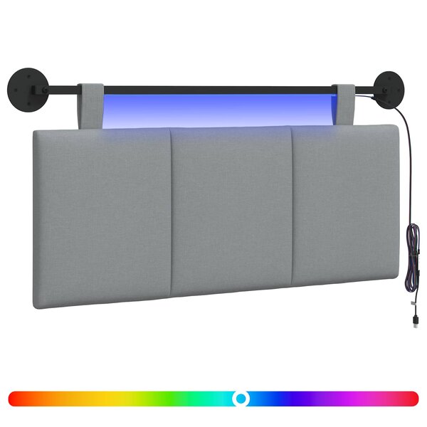 vidaXL Tête de lit suspendue Avec lumière LED Gris clair Tissu