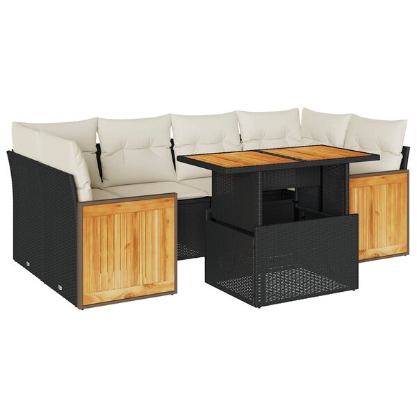 vidaXL Salon de jardin avec coussins 7 Pièces noir résine tressée acacia