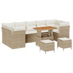 vidaXL Ensemble de canapé de jardin de 10 pièces avec des coussins en poly rotin beige et en bois d'acacia.