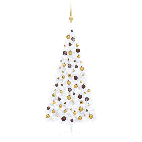 vidaXL Demi-arbre de Noël artificiel pré-éclairé et boules blanc 180cm