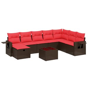 vidaXL Salon de jardin avec coussins 9 Pièces marron résine tressée