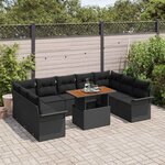 vidaXL Ensemble de canapé de jardin 10 Pièces Noir Poly rotin