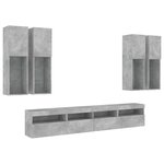 vidaXL Ensemble de meubles TV muraux 7Pièces et lumières LED gris béton