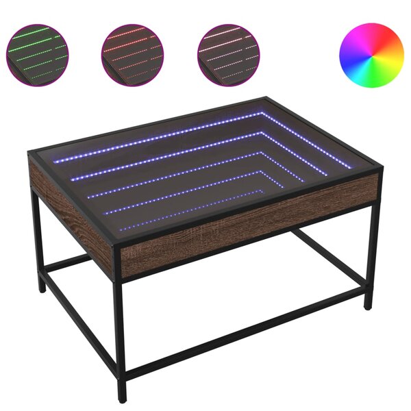 vidaXL Table basse avec LED infini chêne marron 70x50x41 cm
