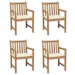 vidaXL Chaises de jardin lot de 4 et coussins crème bois teck solide