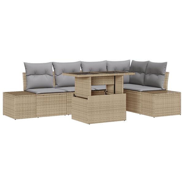 vidaXL Ensemble de canapé de jardin 6 pièces avec coussins beige poly rotin