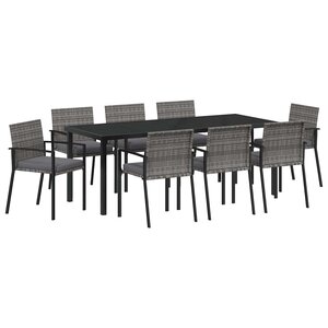 vidaXL Ensemble de salle à manger pour jardin 9 Pièces Gris