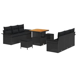 vidaXL Ensemble de canapé de jardin avec coussin 9 Pièces Noir