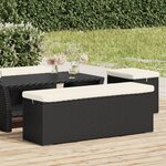 vidaXL Banc pouf avec coussin noir 110x30x40 cm résine tressée